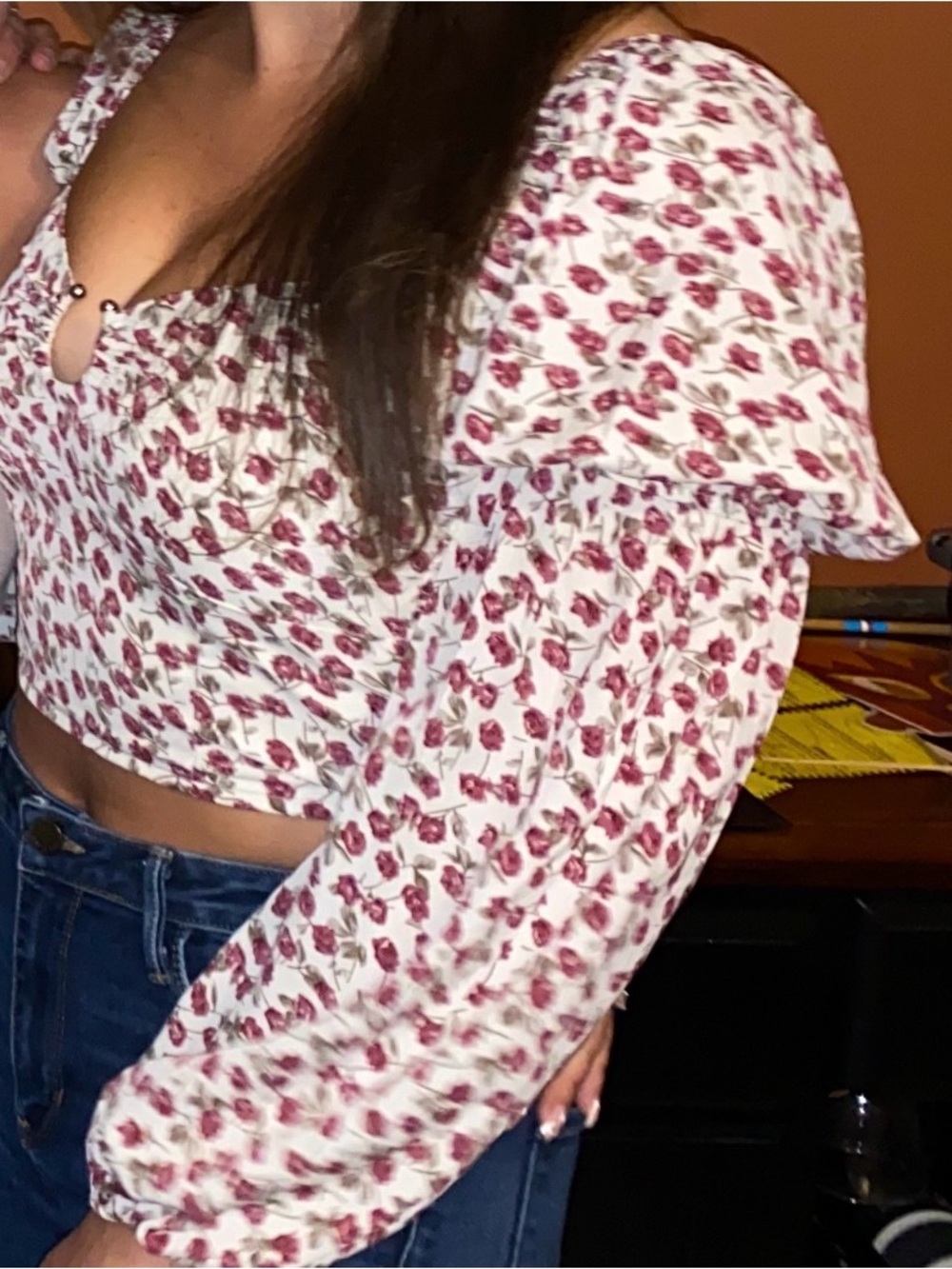Floral Crop Top with Puff Sleeves
